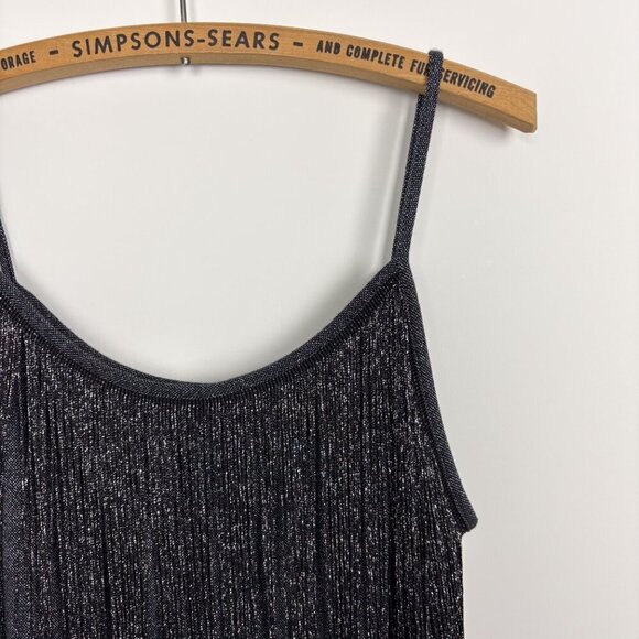 Next Dresses Womens Metallic Fringe Mini Flapper Dress Black 14 New Years Party - Picture 2 of 6